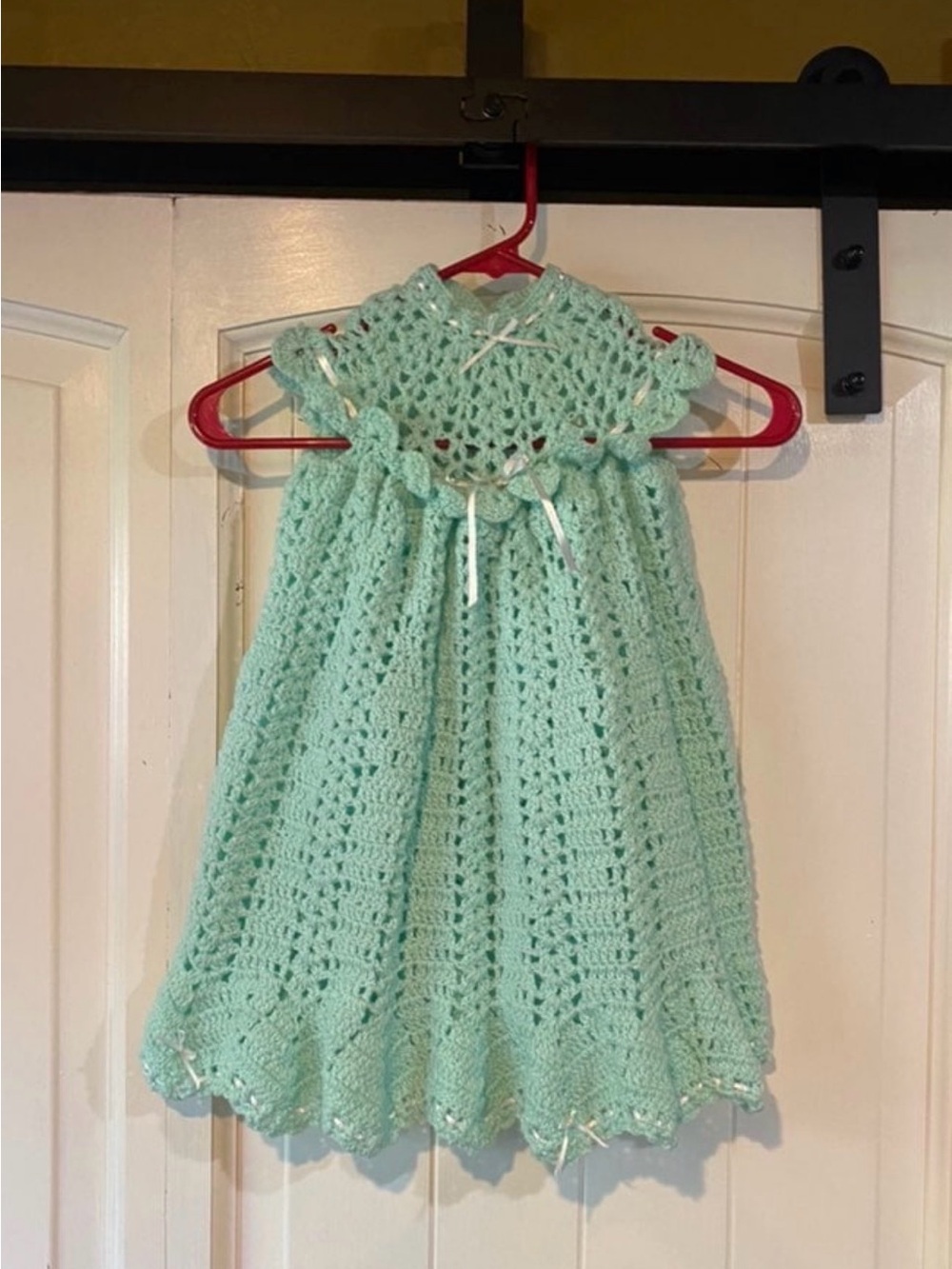 Hand-Crocheted Mint Green Girls Dress - Classic Handmade Style